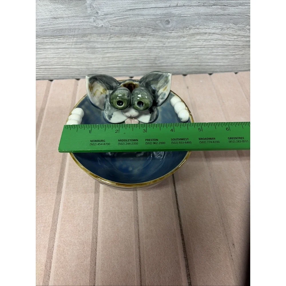 Whimsical Art Pottery Cat Bowl By Lilah 2019 (C4)